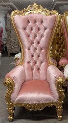 Queen Tiffany Throne Chair Light Pink Velvet/Gold